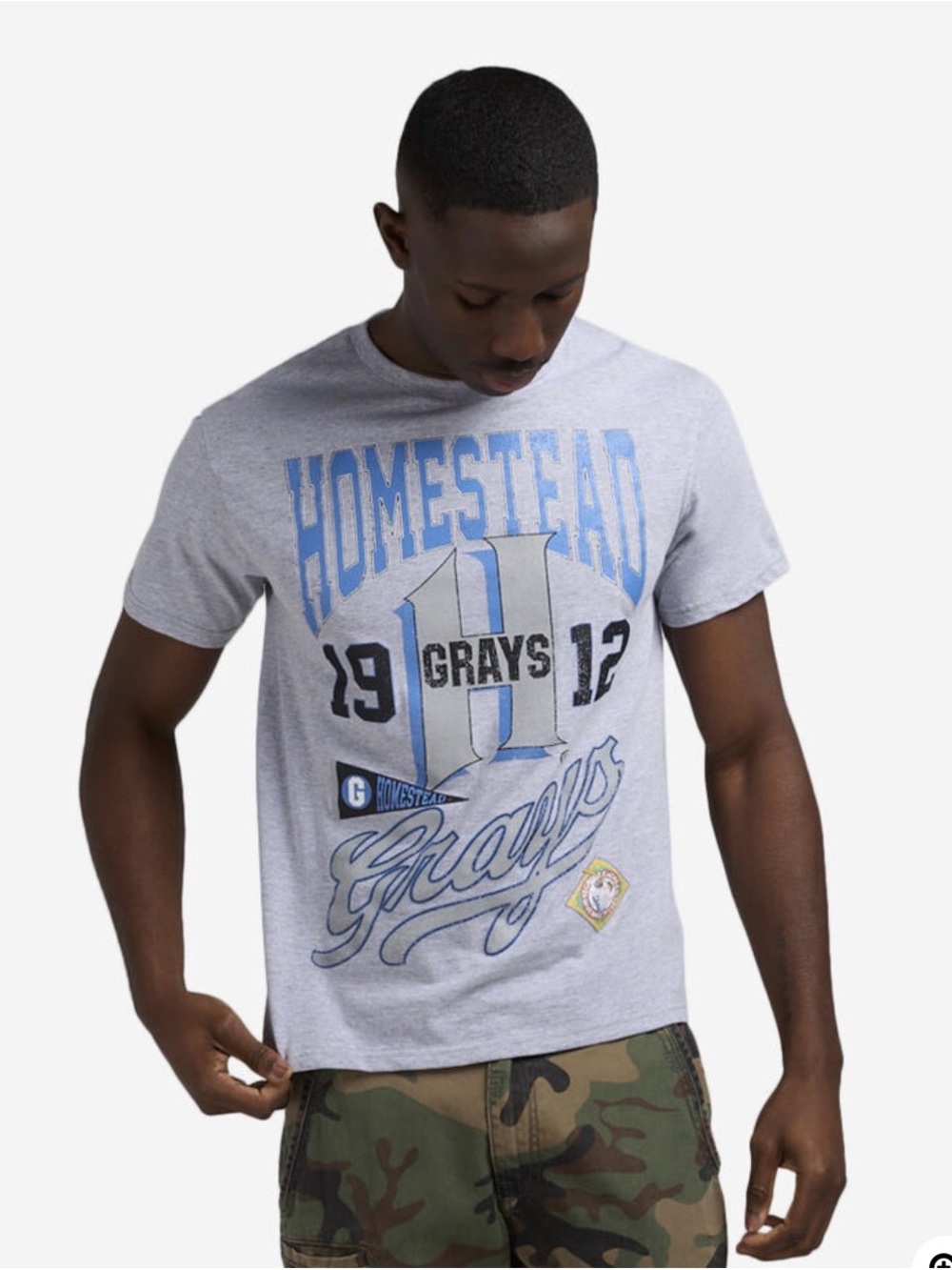 Homestead Grays Graphic Tee - Light Heather Gray & Blue